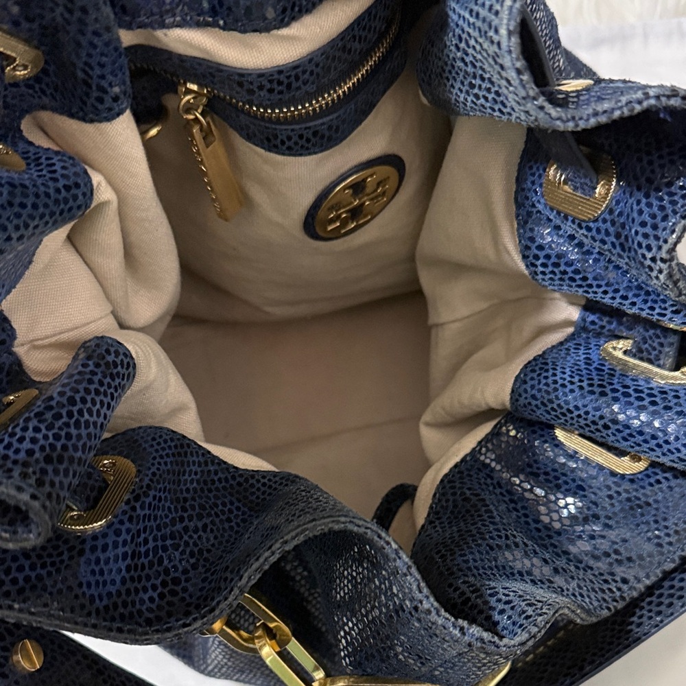 Tory Burch Python Embossed Leather Navy Hobo Hand… - image 6